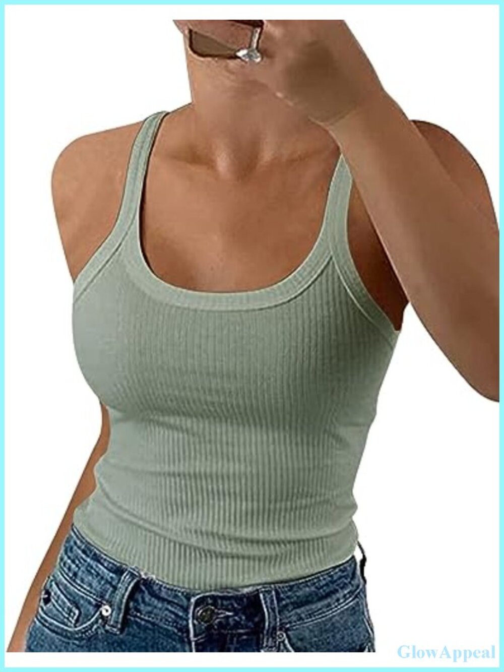 Spaghetti Strap Scoop Neck Ribbed Tank Top Slim Fitted Cotton Camisole